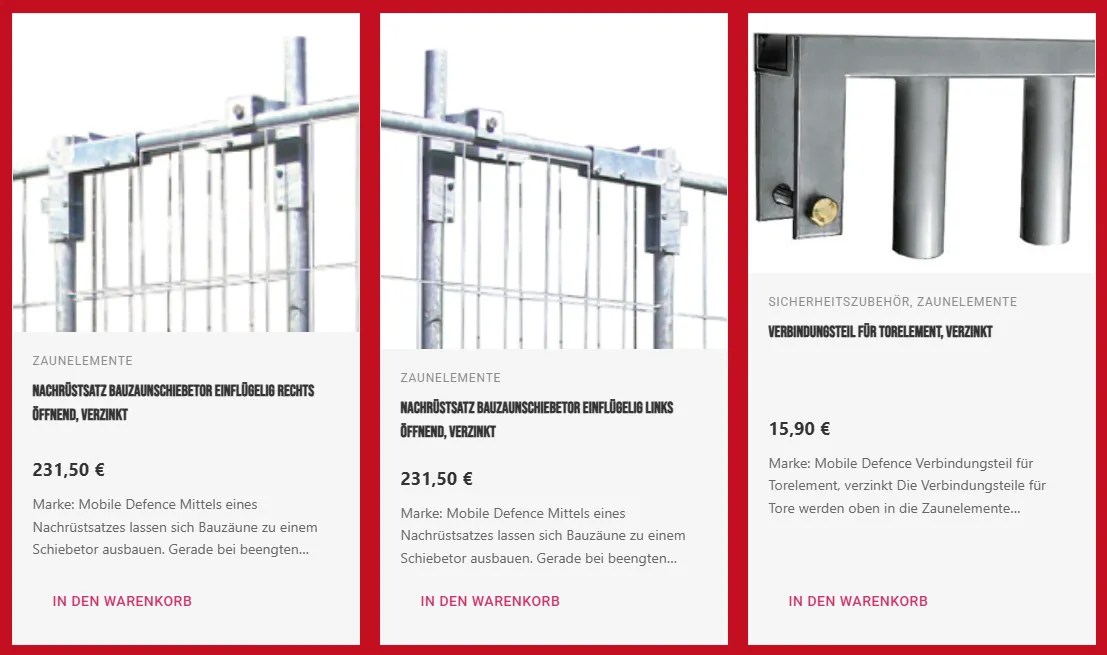 Vorschau Shop - Zaunelemente Nachrüstsatz und Verbindungsteil